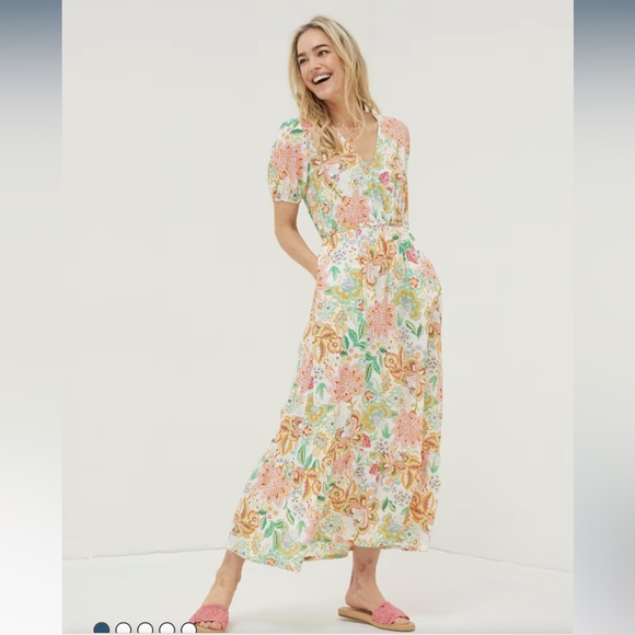 Fat Face Natural Vivvie Paradise Floral Midi Dress Multicolor - Picture 1 of 9